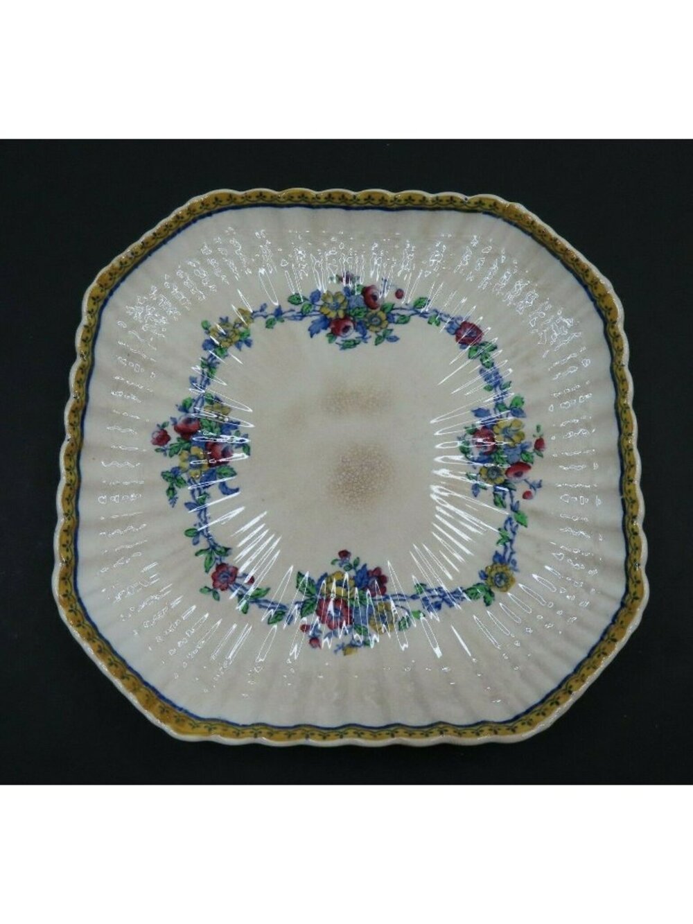 Copeland Spode England Red Roses Flower Floral Square Basket Weave Plate Vintage